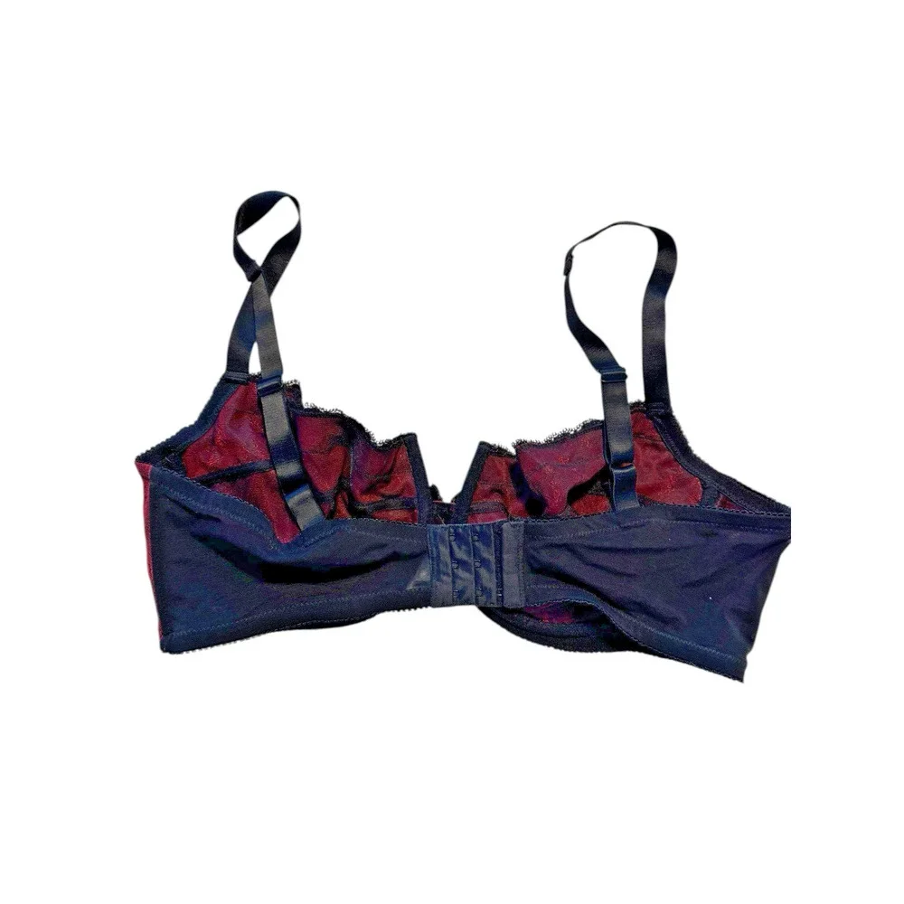 Cacique Women’s 40DD Brasatiny Red Black Lace Valentines Romantic‎ Sexy